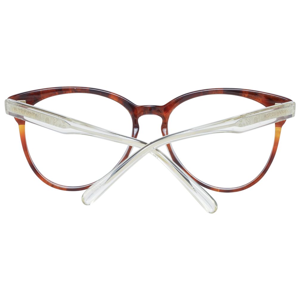 Scotch & Soda Brown Women Glasses Frame in plastic with full-rim round style, demo lenses, 55-16-140 size, includes branded case.