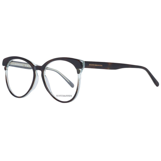 Scotch & Soda Brown Women Glasses Frame, full-rim, round style, plastic material, size 55-16-140, includes branded case.