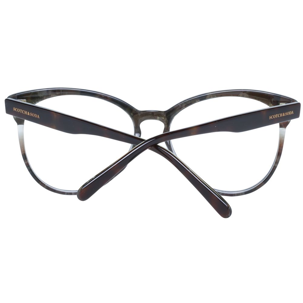 Scotch & Soda Brown Women Glasses Frame with plastic full-rim round style, 55mm width, includes branded case.