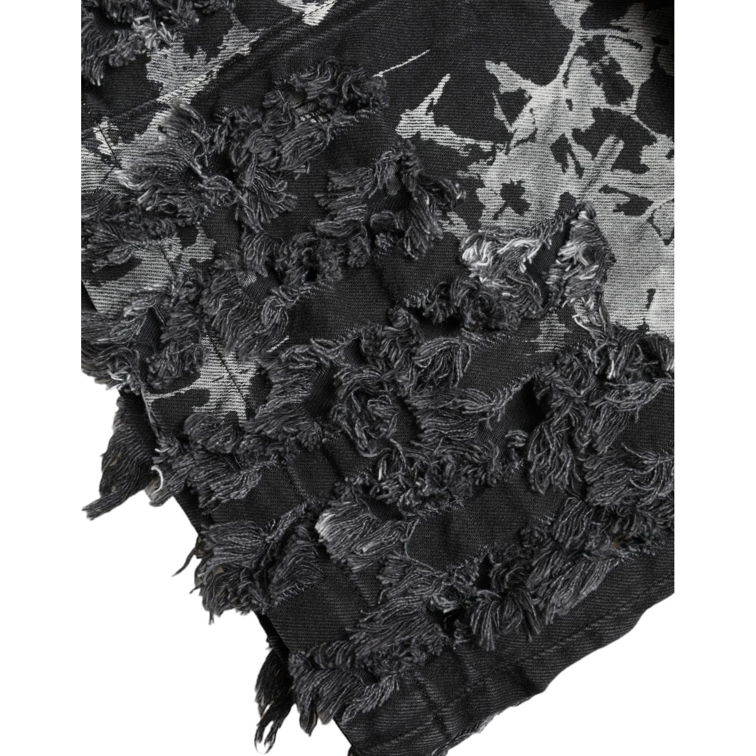 Dolce & Gabbana Black Gray Lace Cotton High Waist Denim Mini Skirt