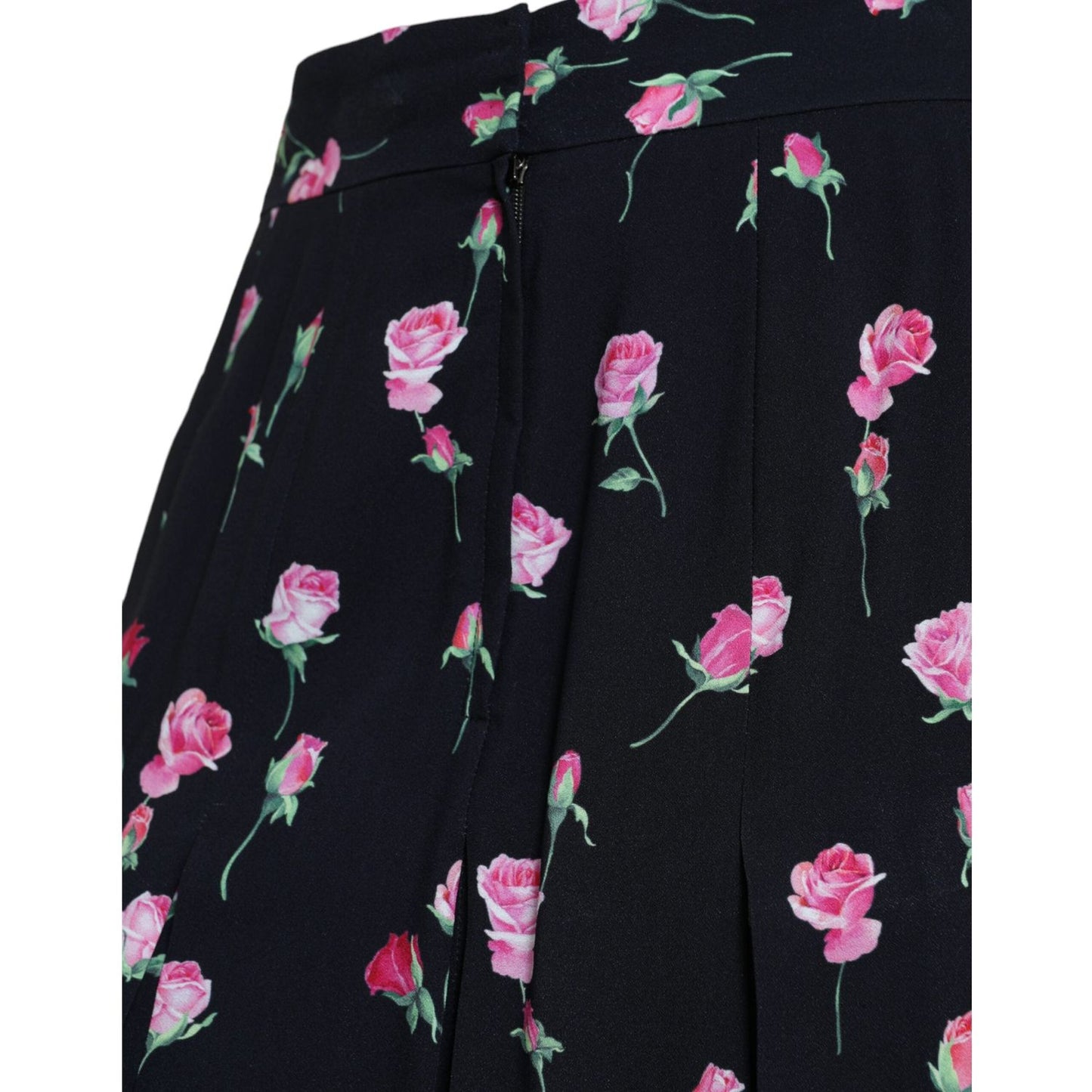 Dolce & Gabbana Black Rose High Waist A-line Knee Length Skirt