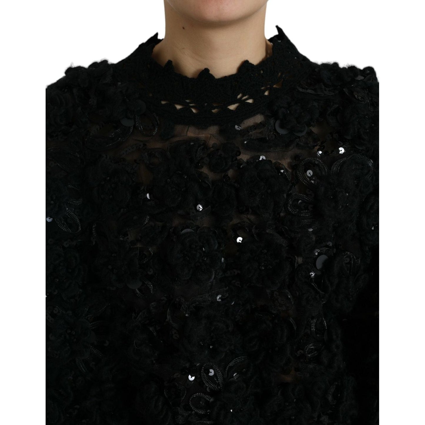 Dolce & Gabbana Black Sequined Embellished Pullover Sweater
