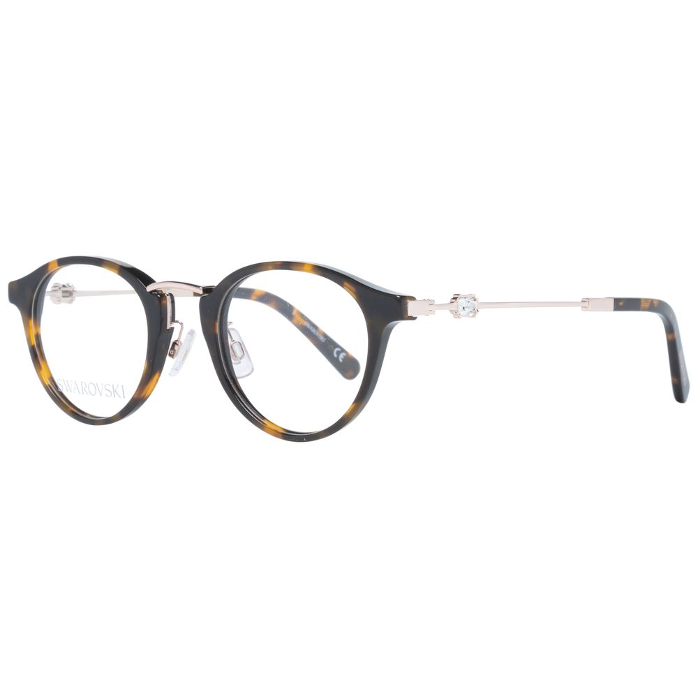 Swarovski Brown Women Glasses Frame, full-rim oval style in brown plastic, includes branded case, frame width 130mm, temples length 145mm.