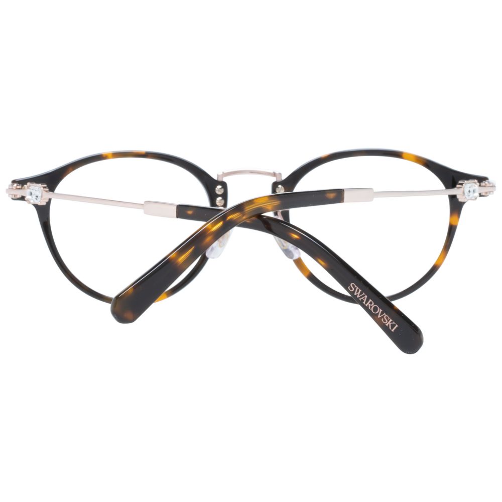 Swarovski Brown Women Glasses Frame with full-rim plastic oval design and branded case included.