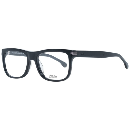 Lozza Black Men Glasses Frame - Square full-rim plastic frame, demo lenses, black color, size 51-0-0, temples length 145mm.