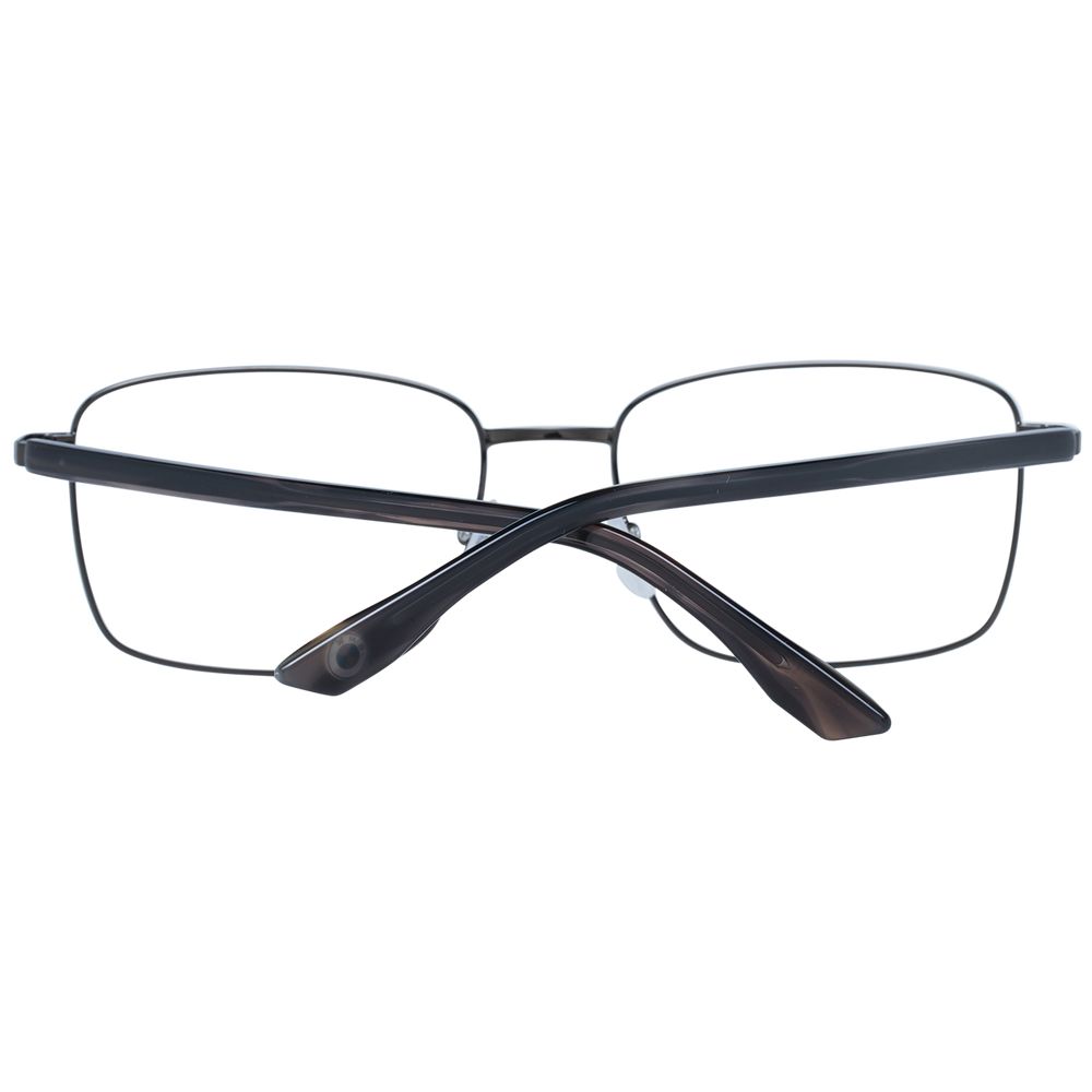 BMW Gray Men Glasses Frame in gunmetal metal, full-rim style, size 56-18-145, rectangle shape. Comes with branded case.