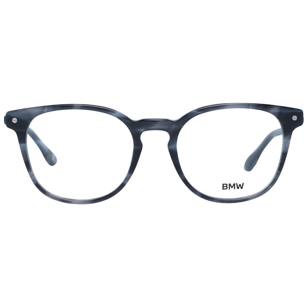 BMW Gray Men Glasses Frame with full-rim, grey plastic material and demo lenses, size 52-19-145, perfect for stylish men.