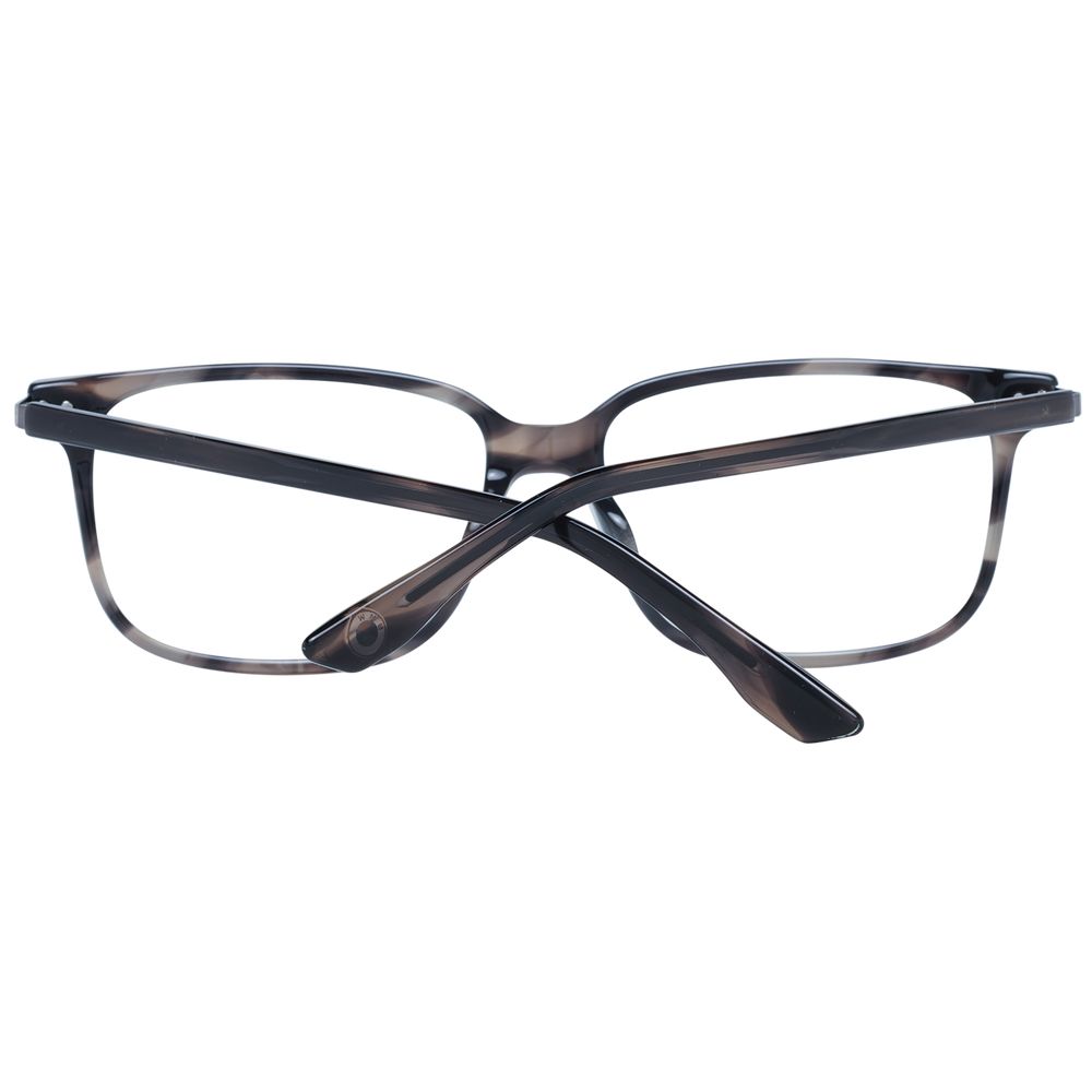 BMW Gray Men Glasses Frame, full-rim plastic rectangle style, grey color, size 56-15-145, includes branded case, no spring hinge.