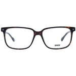 BMW Brown Men Glasses Frame with rectangle full-rim style, plastic material, and demo lenses, suitable for men, in a branded case.