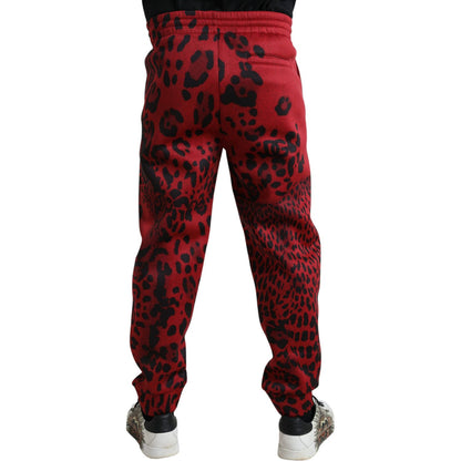 Dolce & Gabbana Red Black Leopard Stretch Jogger Pants