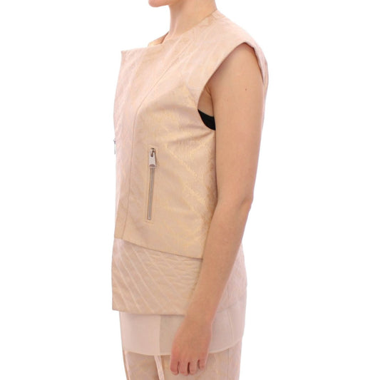 Zeyneptosun Beige brocade sleeveless jacket MOM10089-1