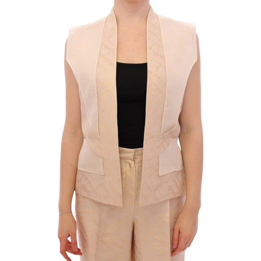 Zeyneptosun Beige brocade sleeveless jacket vest MOM10090-1