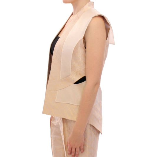 Zeyneptosun Beige brocade sleeveless jacket vest MOM10090-1