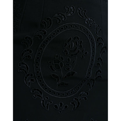 Dolce & Gabbana Black Floral Lace Viscose Bodycon Midi Dress