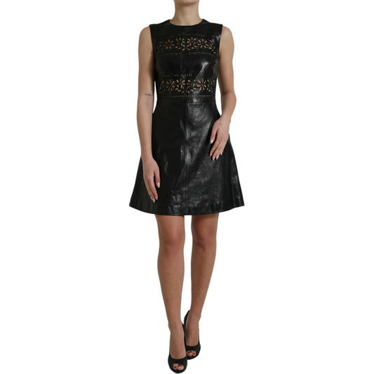 Valentino Shiny Black Nylon Cut Out A-line Mini Dress