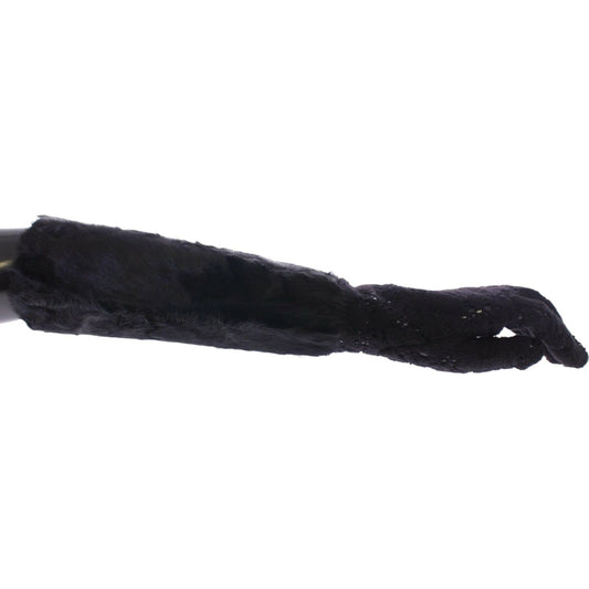 Dolce & Gabbana Black Lace Wool Lambskin Fur Elbow Gloves