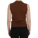 Dolce & Gabbana Brown Wool Black Lace Vest Sweater Top