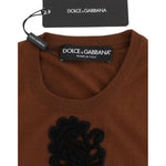 Dolce & Gabbana Brown Wool Black Lace Vest Sweater Top