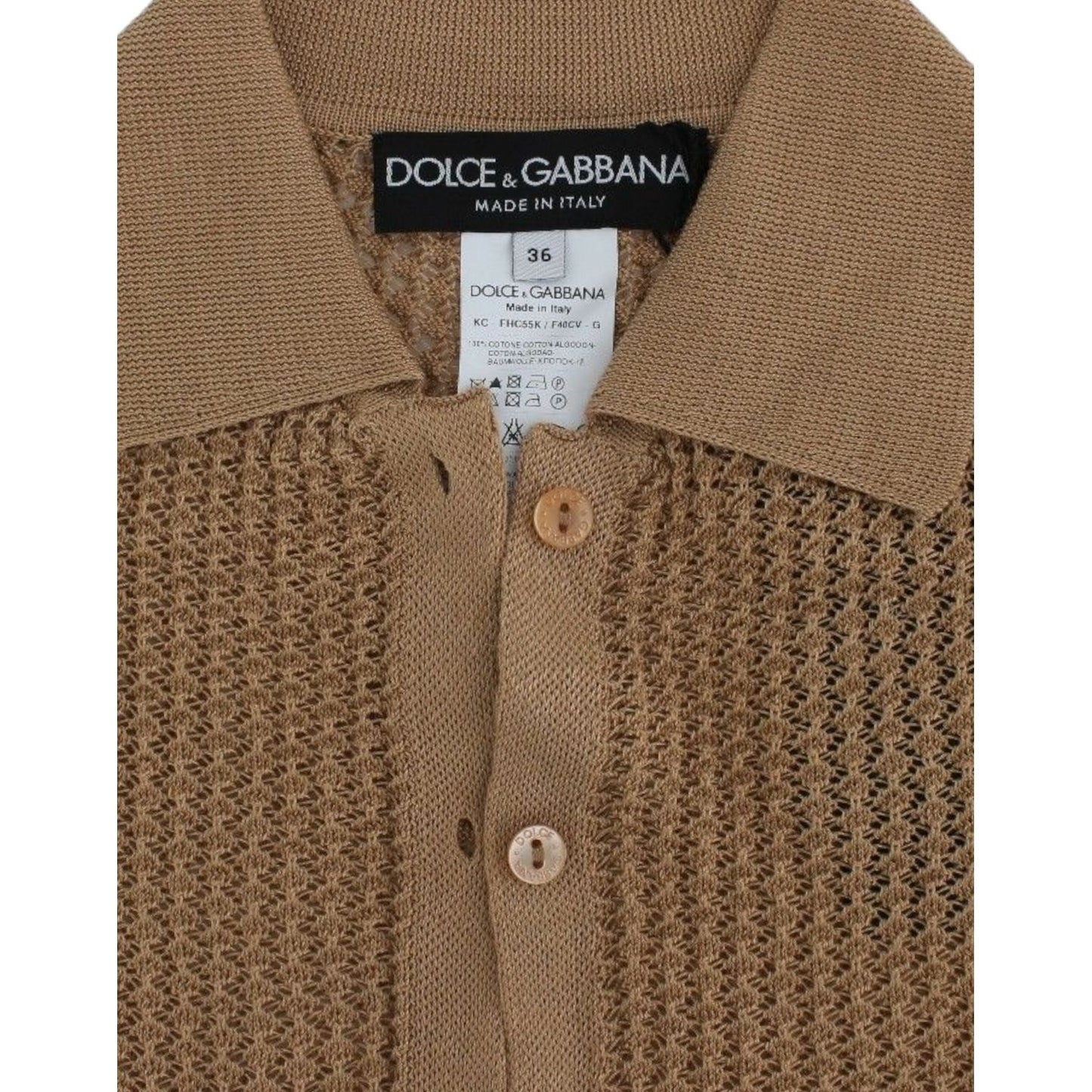 Dolce & Gabbana Beige Knitted Cotton Polo Cardigan Sweater SIG13249-1