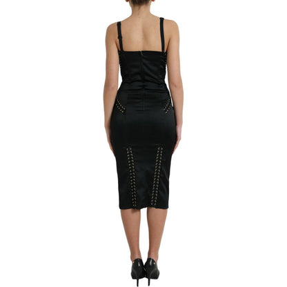 Dolce & Gabbana Black Bustier Corset Lace Bodycon Midi Dress