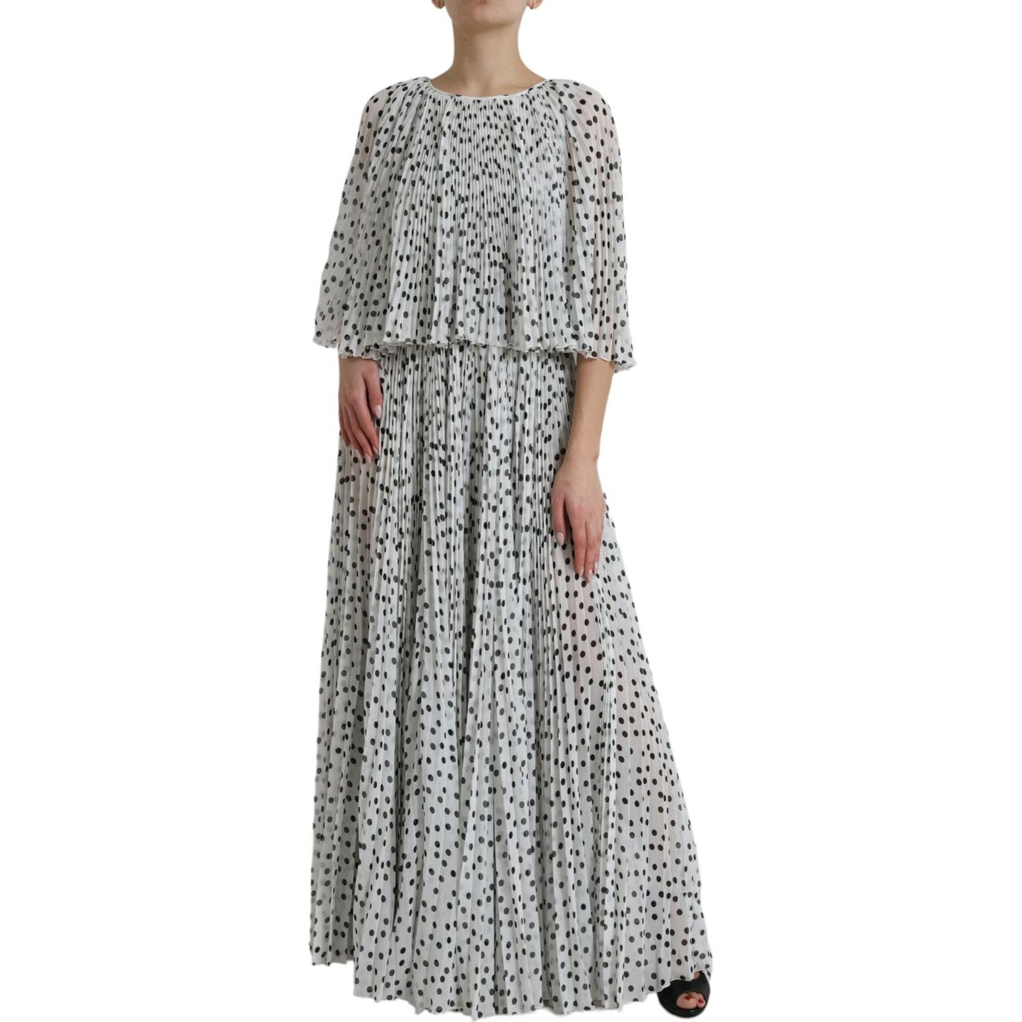 Dolce & Gabbana White Polka Dot A-line Pleated Maxi Dress