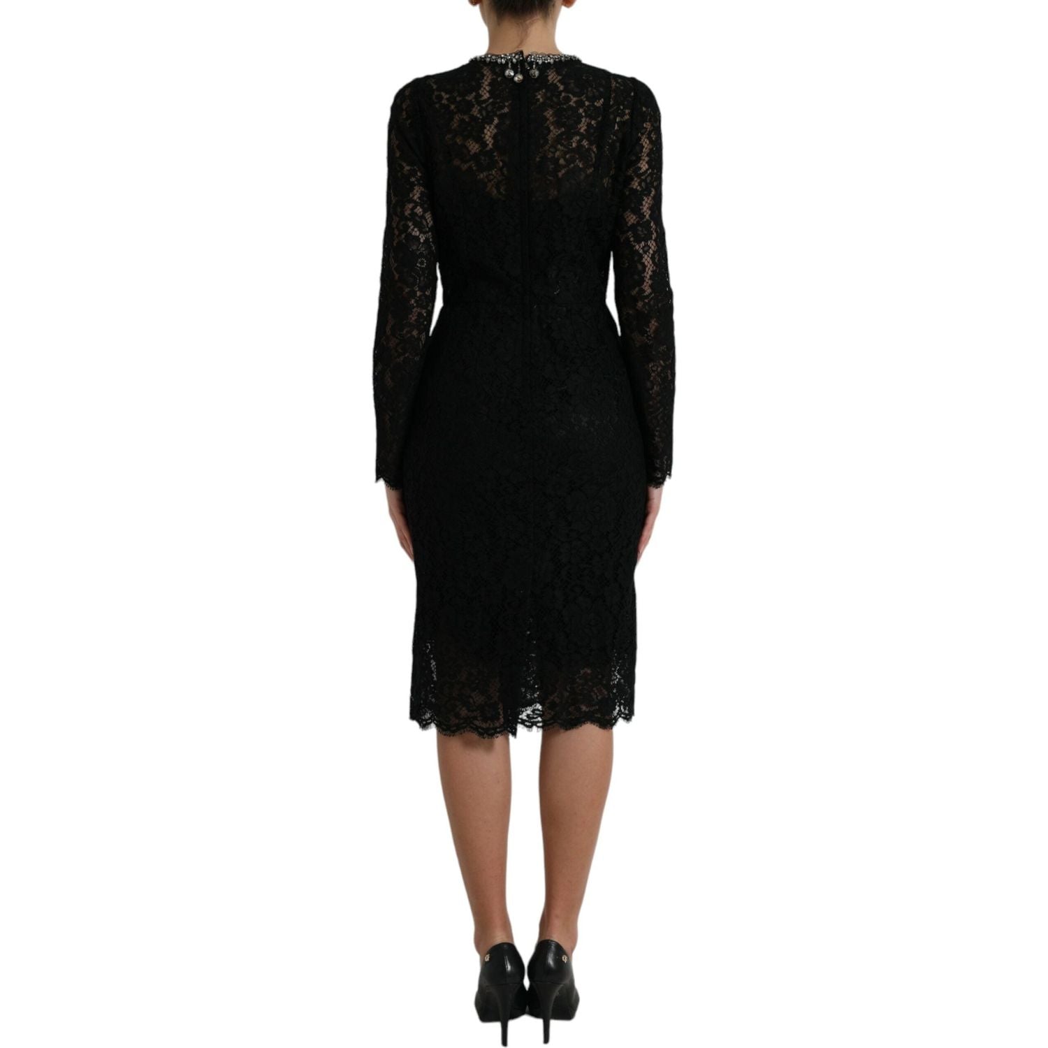 Dolce & Gabbana Black Lace Crystal Embellished Sheath Dress