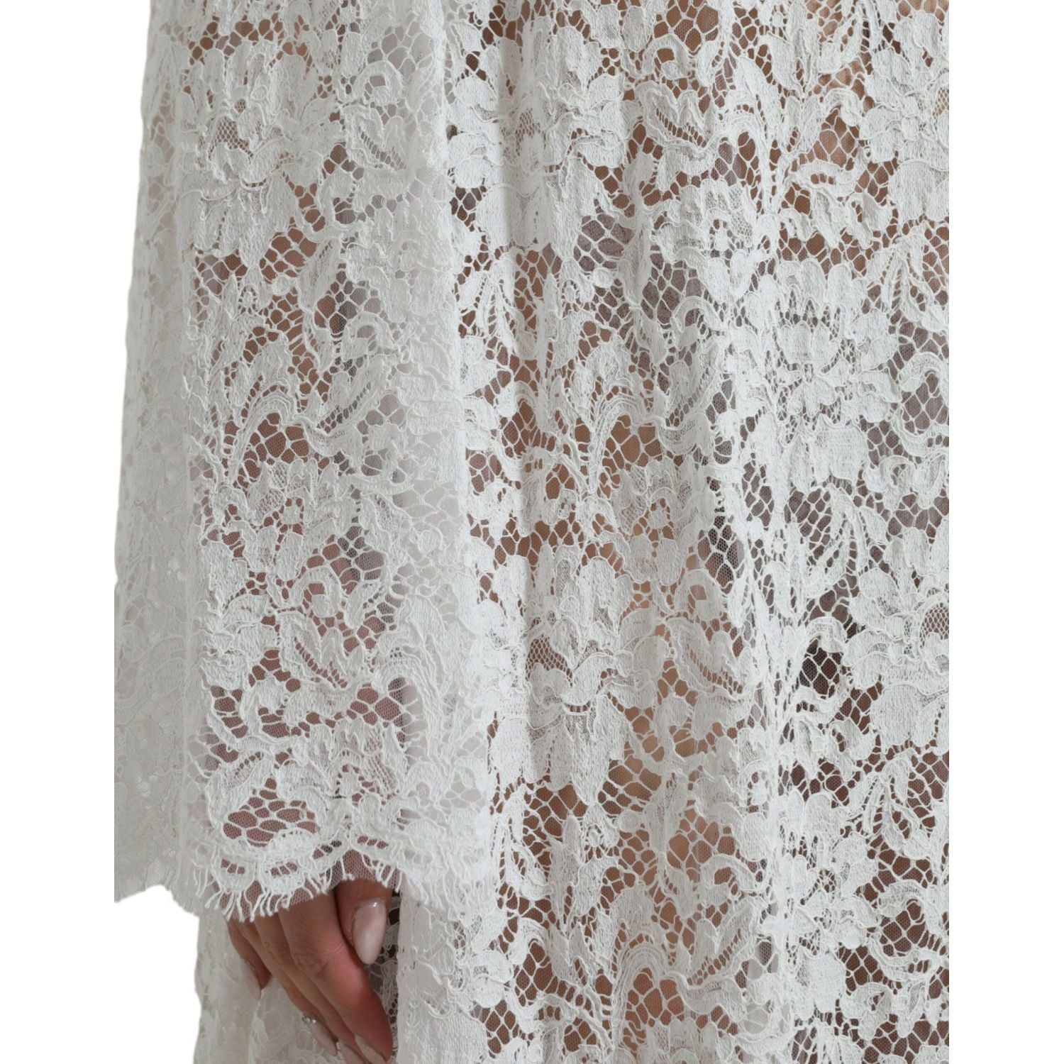 Dolce & Gabbana White Lace Crystal Embellished Shift Dress