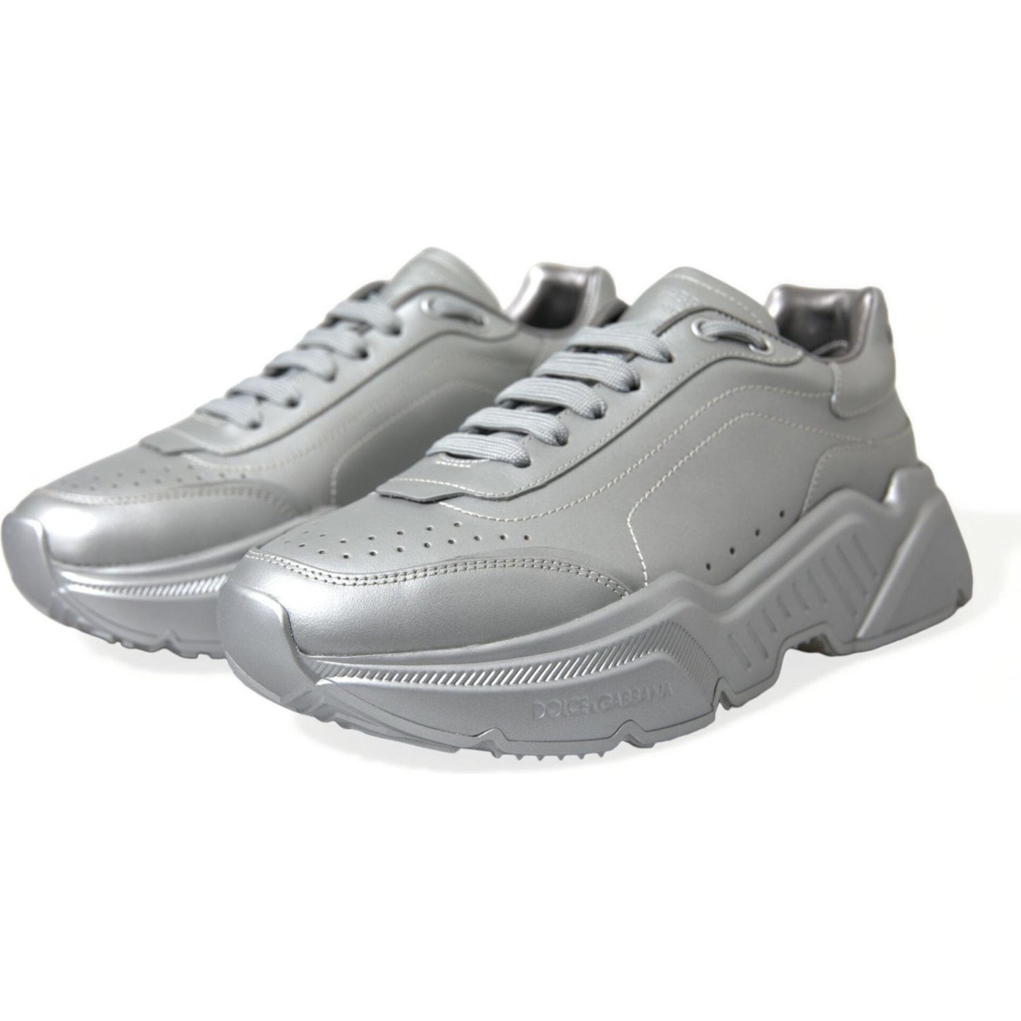 Dolce & Gabbana Silver DAYMASTER Leather Men Casual Sneakers Shoes