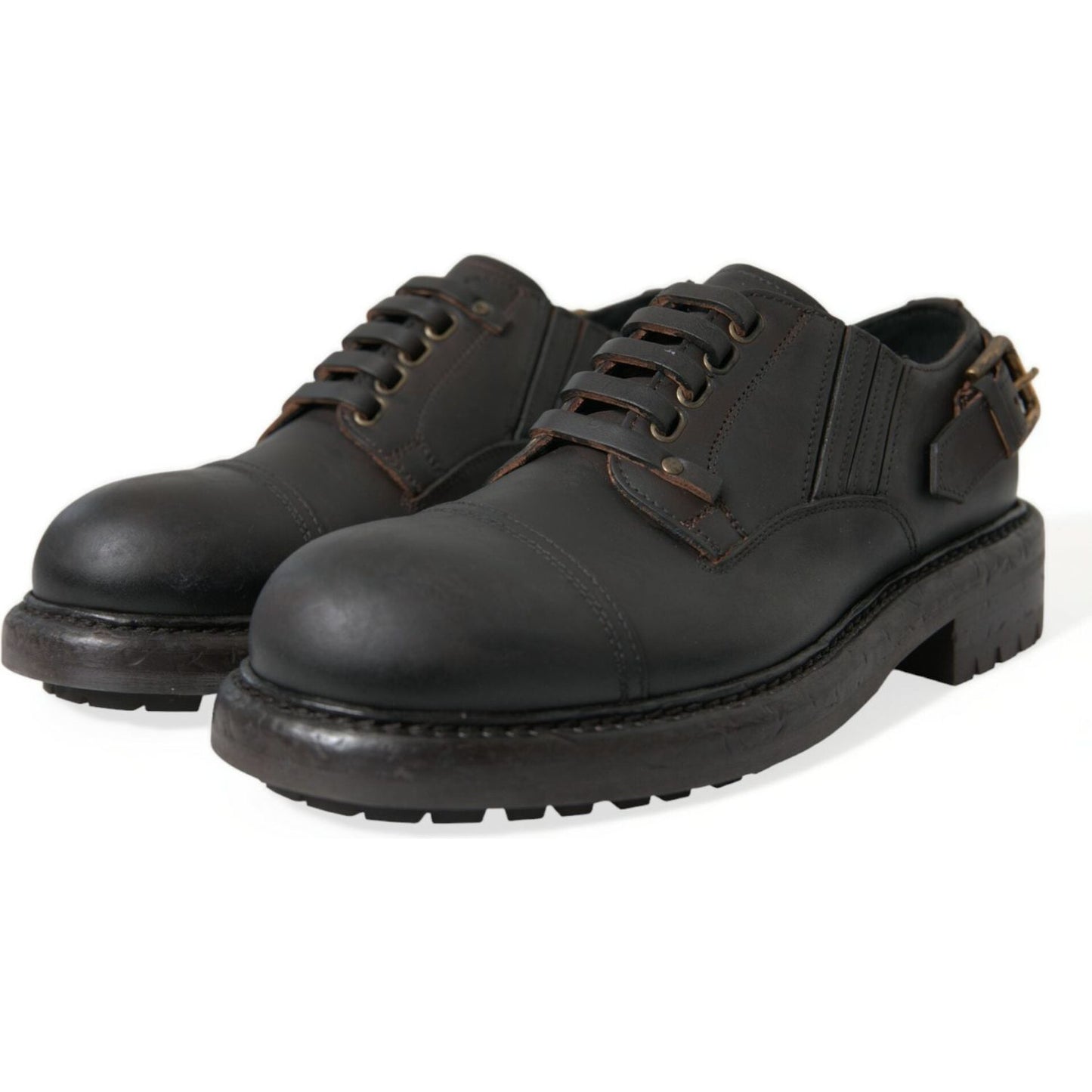 Dolce & Gabbana Brown Leather Lace Up Derby Men Dress Shoes