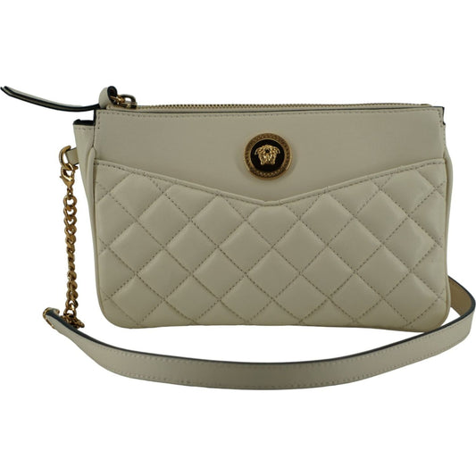 Versace Elegant White Lamb Leather Crossbody Pouch 8056204983245