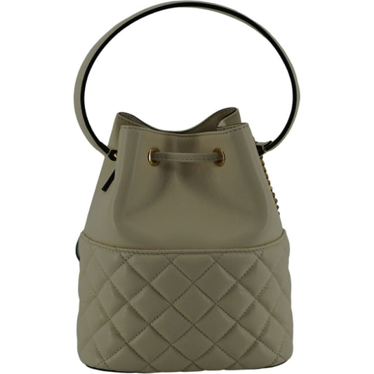 Versace Elegant Small White Leather Bucket Shoulder Bag 8056204983269