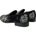 Dolce & Gabbana Black Floral Slippers Men Loafers Dress Shoes