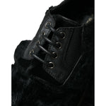 Dolce & Gabbana Black Fur Leather Lace Up Derby Dress Shoes