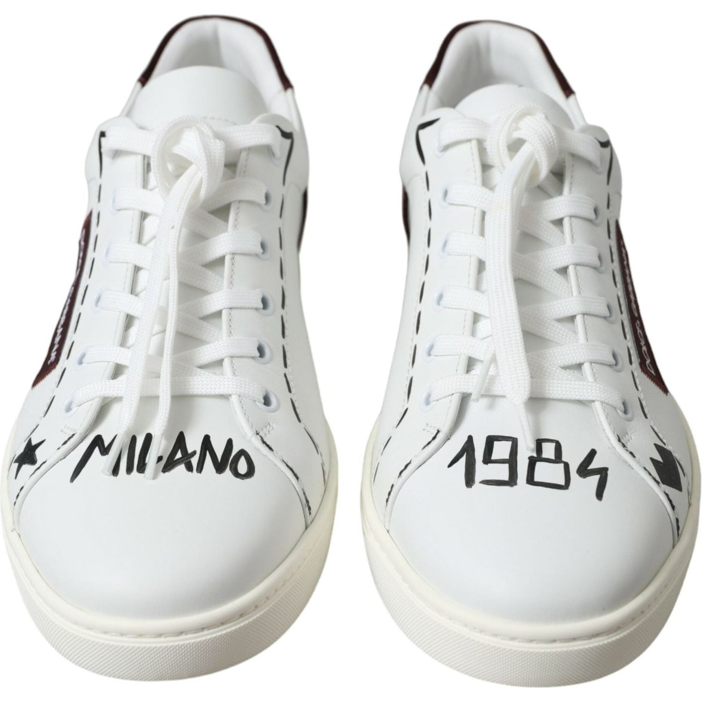 Dolce & Gabbana White Bordeaux Leather Logo Low Top Sneakers Shoes