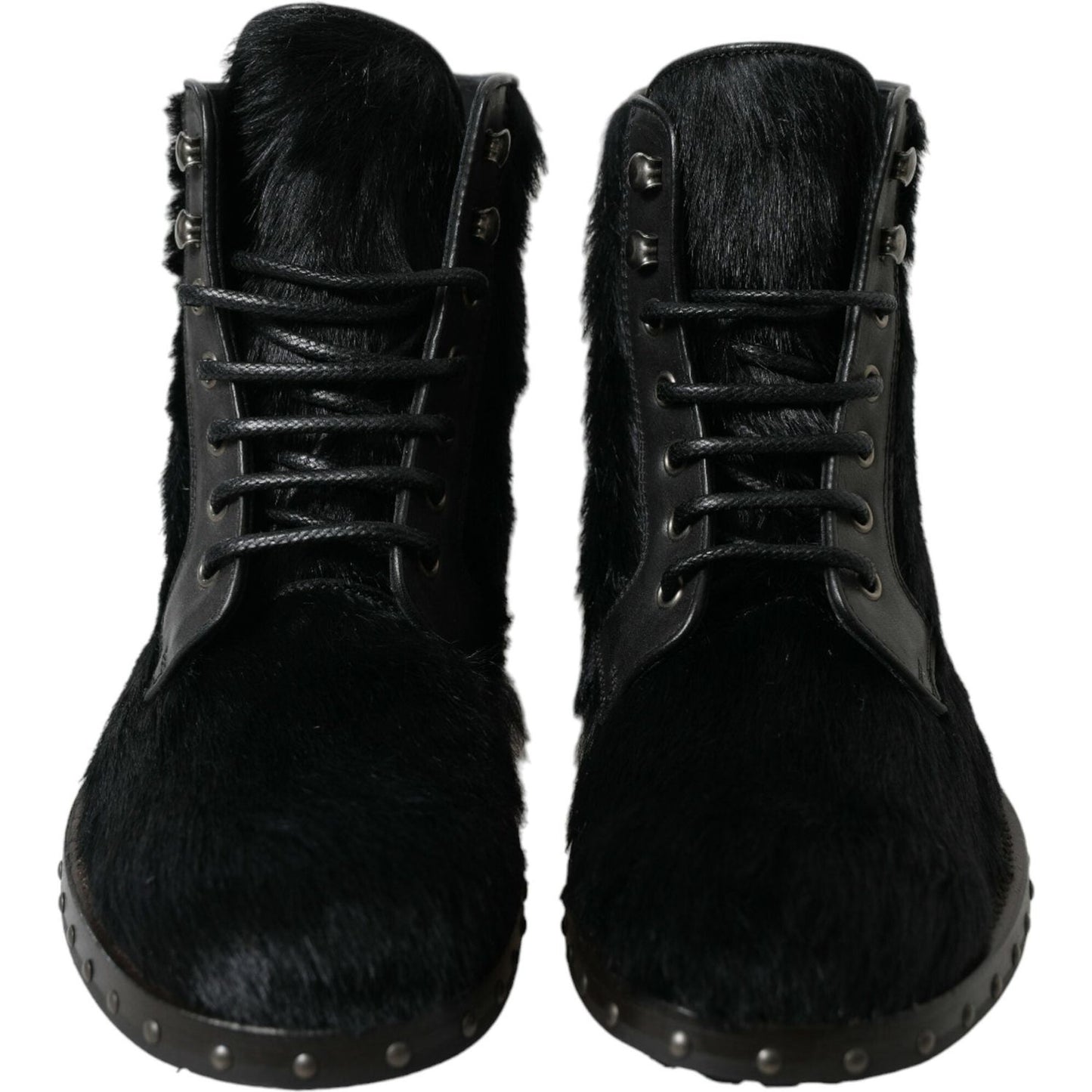 Dolce & Gabbana Black Pony Style Leather Mid Calf Boots Shoes
