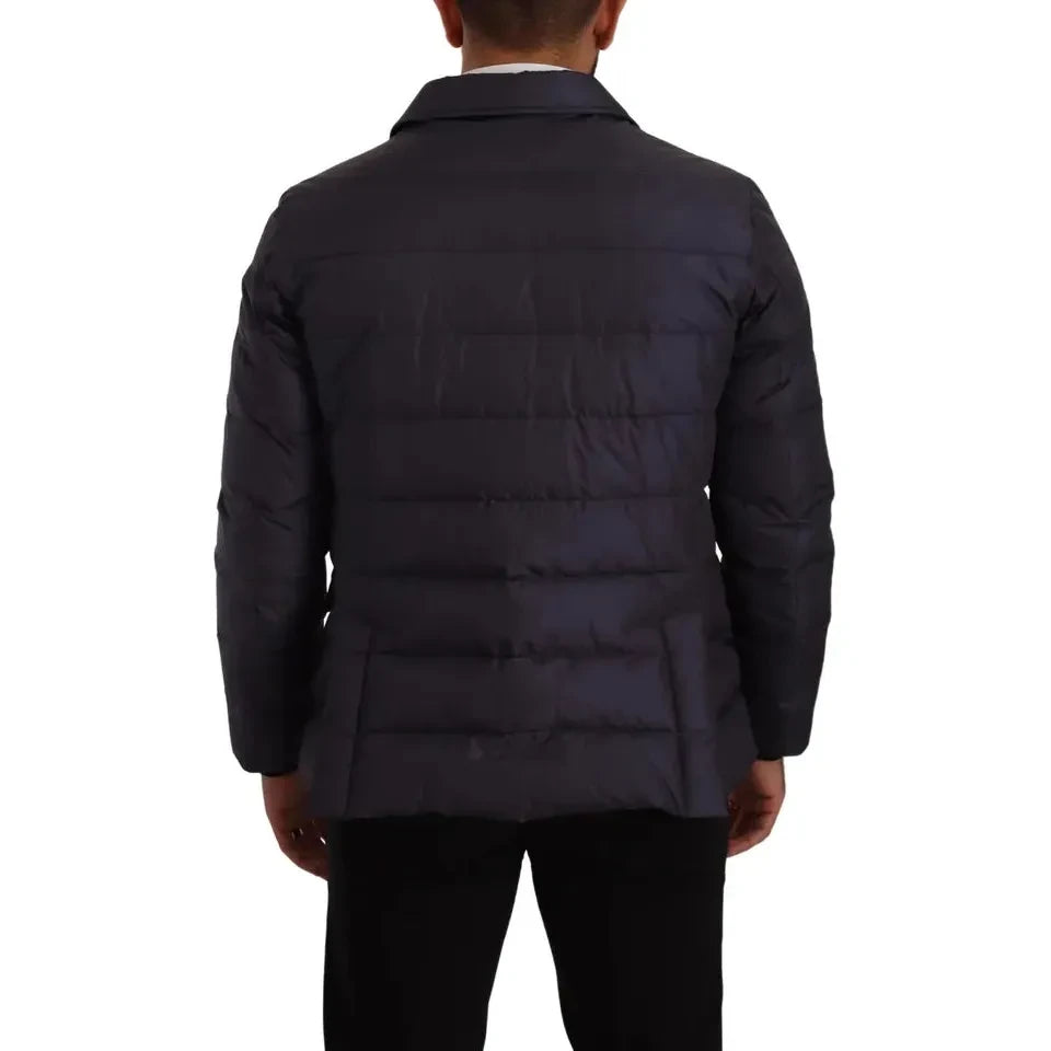Dolce & Gabbana Blue Silk Goat Coat Blouson Winter Jacket