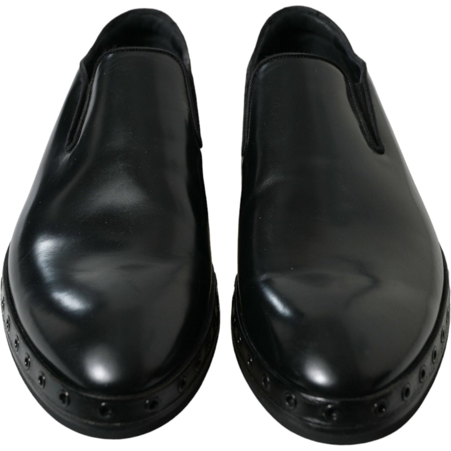 Dolce & Gabbana Black Leather Studded Loafers Dress Shoes