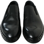 Dolce & Gabbana Black Leather Studded Loafers Dress Shoes