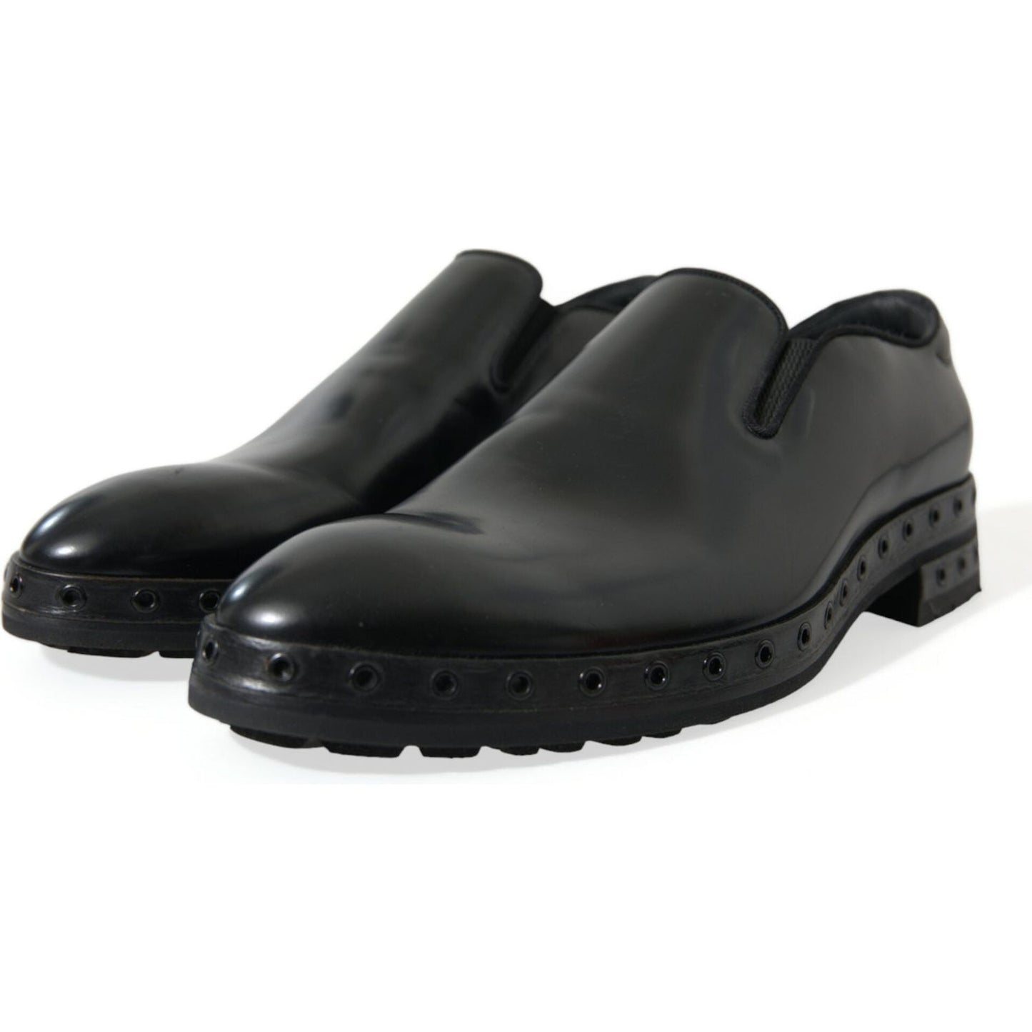 Dolce & Gabbana Black Leather Studded Loafers Dress Shoes