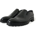 Dolce & Gabbana Black Leather Studded Loafers Dress Shoes