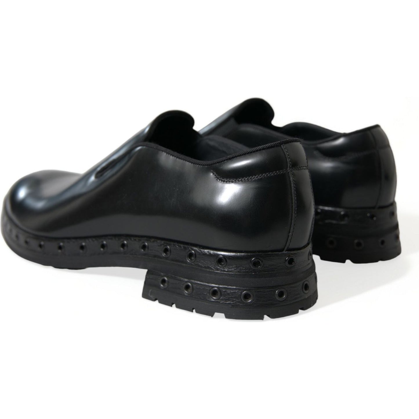 Dolce & Gabbana Black Leather Studded Loafers Dress Shoes