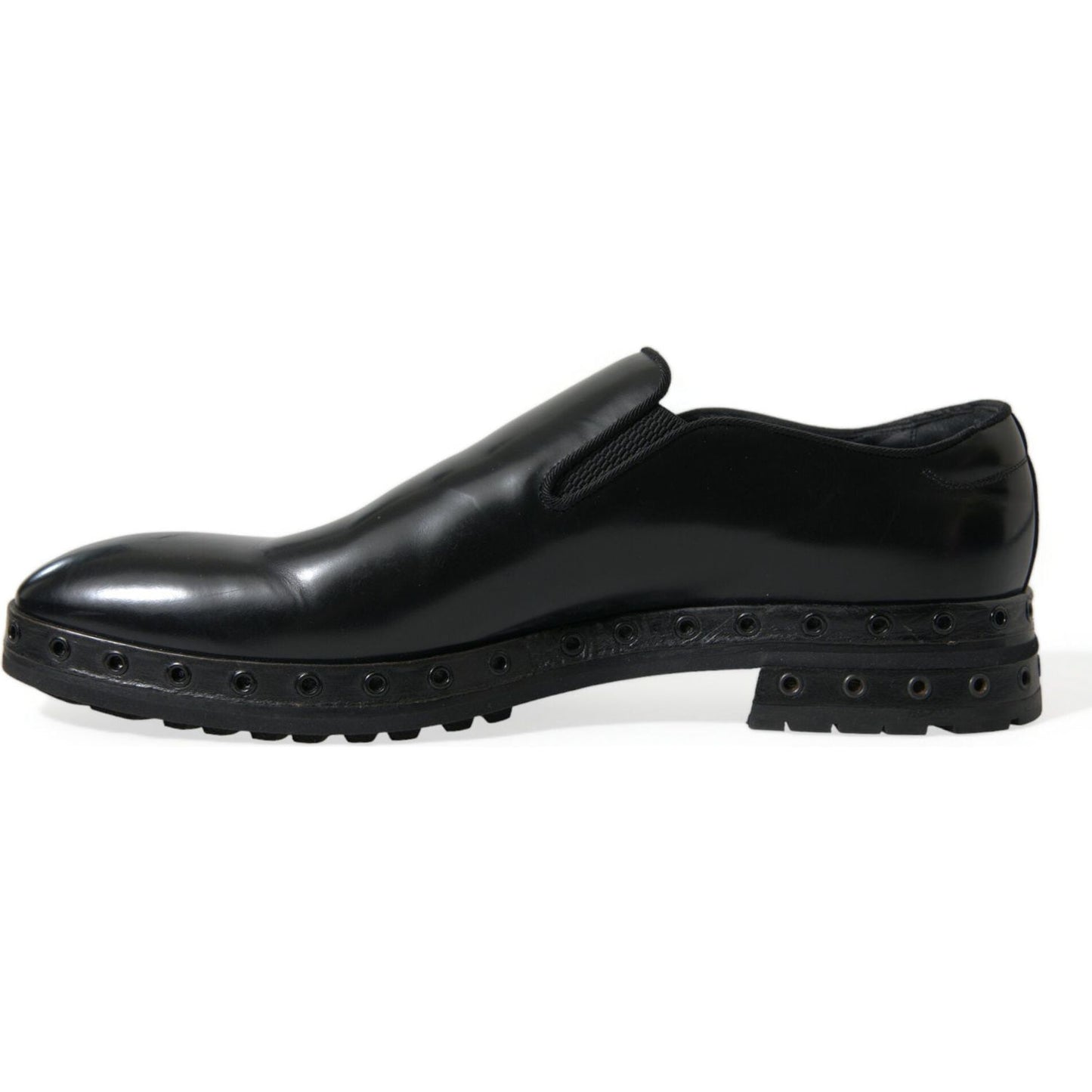 Dolce & Gabbana Black Leather Studded Loafers Dress Shoes