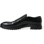 Dolce & Gabbana Black Leather Studded Loafers Dress Shoes