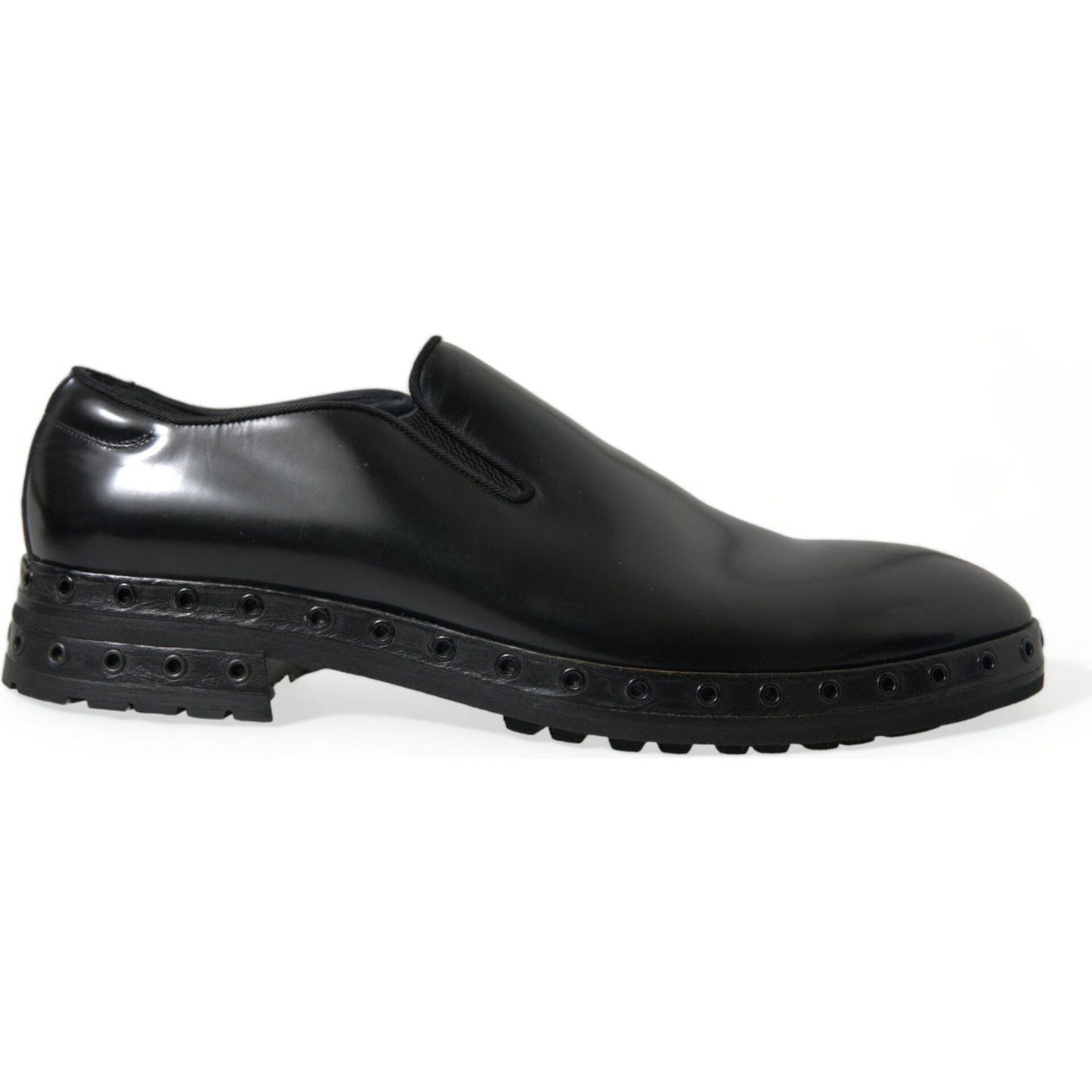 Dolce & Gabbana Black Leather Studded Loafers Dress Shoes
