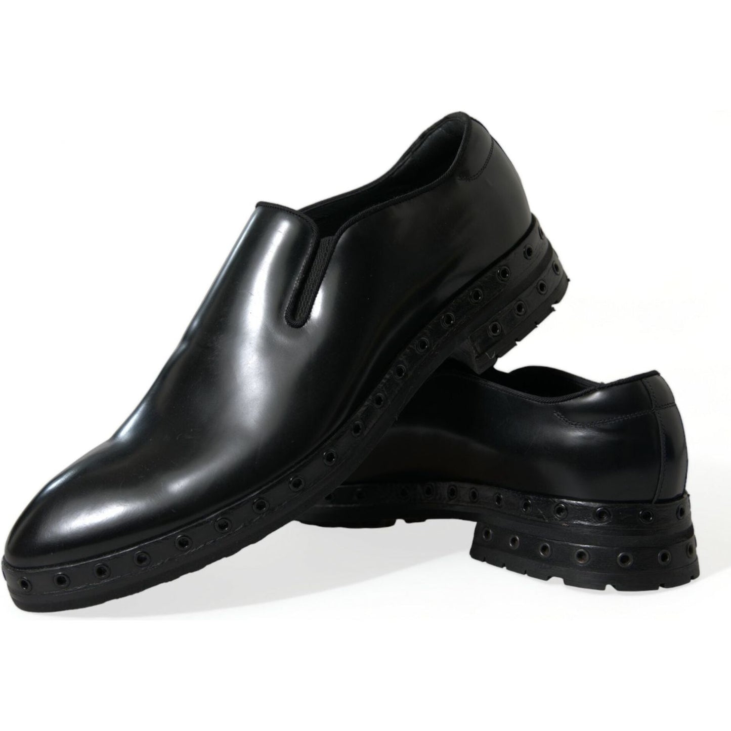 Dolce & Gabbana Black Leather Studded Loafers Dress Shoes