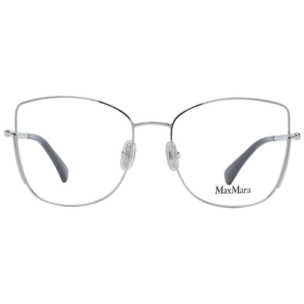 Max Mara Silver Women Glasses Frame, full-rim butterfly style with metal frame, includes branded case, temples length 135mm.