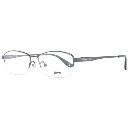 BMW Black Men Glasses Frame, titanium half-rim, black color, rectangle style, with demo plastic lenses, includes branded case.