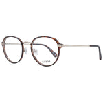 Tortoiseshell round Guess glasses frame with metallic temples and clear demo lenses, showcasing a modern and stylish eyewear design.
