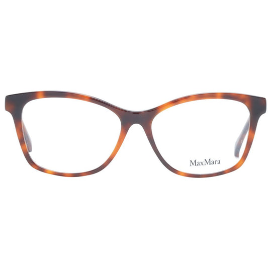 Max Mara Brown Women Glasses Frame with full-rim plastic structure and butterfly style, featuring a branded case.