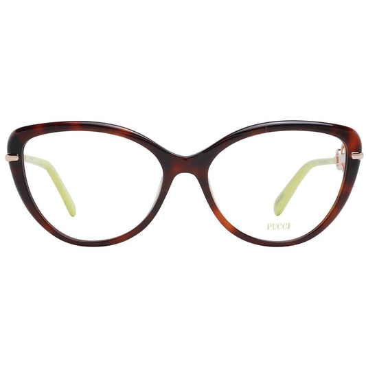 Emilio Pucci Brown Women Glasses Frame, full-rim plastic cat eye, 56-16-140 size, demo lenses, includes branded case.